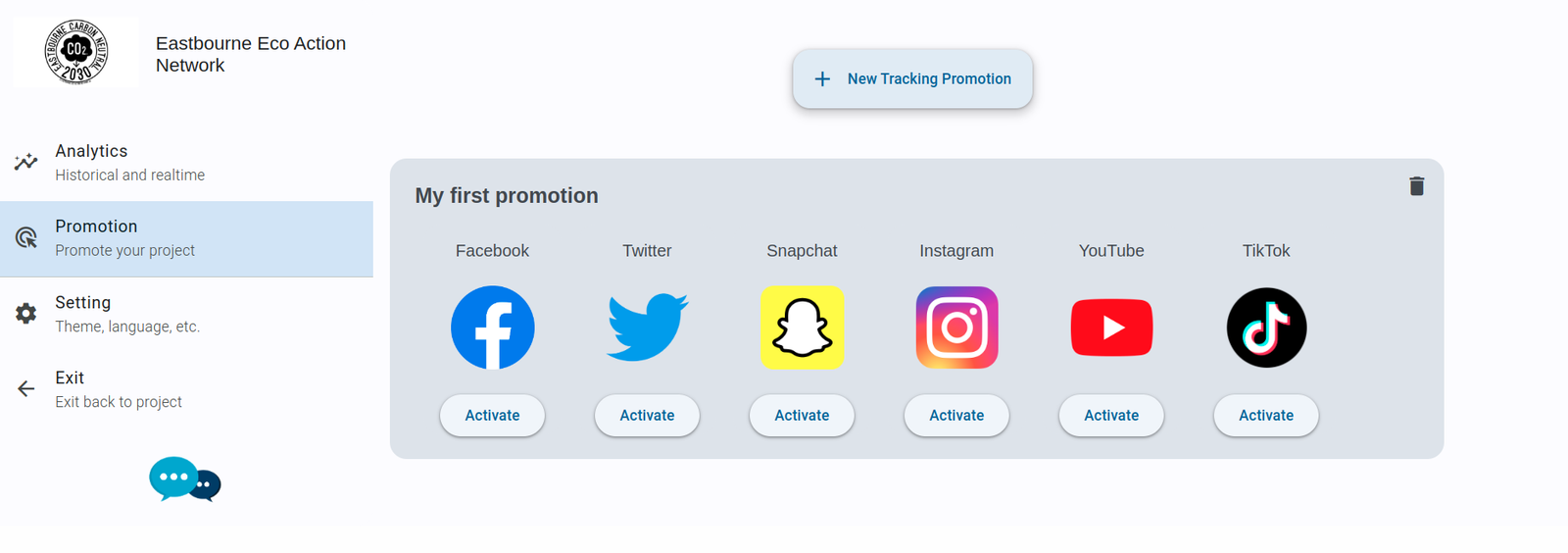 The promotion tool showing ready-to-paste content for social media channels